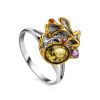 Gold Plated Ring With Green Amber And Crystals The Beatrice, Ring Size: 13 / 22, image 