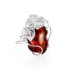 Bold Handcrafted Silver Ring With Cherry Amber Stone The Dew, Ring Size: Adjustable, image 