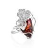 Silver Cocktail Ring With Oversized Amber Stone The Dew, Ring Size: Adjustable, image 