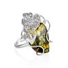 Bold Designer Green Amber Ring In Sterling Silver The Dew, Ring Size: Adjustable, image 