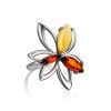 Bright Silver Floral Ring With Multicolor Amber Stones The Verbena, Ring Size: 13 / 22, image 