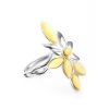 Cute Floral Adjustable Ring With Honey Amber In Silver The Verbena, Ring Size: Adjustable, image 