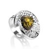 Bold Silver Ring With Round Green Amber Stone The Venus, Ring Size: Adjustable, image 