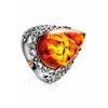 Cognac Amber Cocktail Ring In Sterling Silver The Luxor, Ring Size: 6 / 16.5, image 