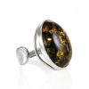 Bold Adjustable Ring With Green Amber In Silver The Glow, Ring Size: Adjustable, image 
