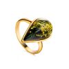 Green Amber Adjustable Ring In Gold Plated Silver The Pulse, Ring Size: Adjustable, image 