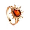 Gold Plated Ring With Natural Amber Centerpiece The Helios, Ring Size: / 23, image 