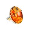 Gold Plated Amber Cocktail Ring The Meridian, Ring Size: Adjustable, image 