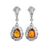 Cognac Amber Drop Earrings In Sterling Silver The Luxor, image 