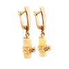Stylish Golden Dangle Earrings With Honey Amber And Crystals, image 