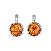 Round Silver Earrings With Cognac Amber The Brunia, image 