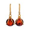 Charming Gold-Plated Earrings With Bright Cherry Amber The Flamenco, image 