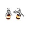 Cute Silver And Amber Stud Earrings The Bee, image 