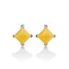 Geometric Silver Earrings With Honey Amber The Athena, image 