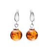 Cognac Amber Earrings In Sterling Silver The Saturn, image 