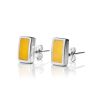Geometric Silver Amber Stud Earrings The London, image 