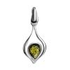 Elegant Silver Pendant With Teardrop Green Amber The Fiori, image 