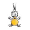 Silver Teddy Bear Pendant With Honey Amber, image 