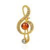 Designer Gold Plated Brooch With Amber And Crystals, image 