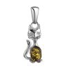 Silver Cat Pendant With Green Amber, image 