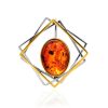 Geometric Gold Plated Brooch With Amber Centerpiece, image 