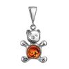 Silver Teddy Bear Pendant With Cognac Amber, image 