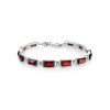 Geometric Silver Link Bracelet With Cherry Amber, image 
