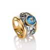 Amazing Gold Plated Band Ring With Blue Topaz, Ring Size: 8 / 18, image 
