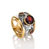 Bold Gold Plated Band Ring With Garnet, Ring Size: 9 / 19, image 