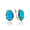 Silver Earrings With Oval Reconstructed Turquoise Centerstones And Marcasites, image 