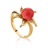 Gold-Plated Floral Ring With Reconstructed Coral The Persimmon, Ring Size: 6 / 16.5, image 