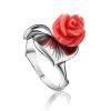 Silver Flower Ring With Bright Reconstructed Coral The Kalina, Ring Size: 6 / 16.5, image 