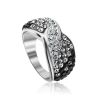 Sterling Silver Ring With Black And White Crystals The Eclat, Ring Size: 5.5 / 16, image 