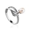 Classy Silver Ring With Cultured Pearl And Crystals The Serene, Ring Size: 6.5 / 17, image 