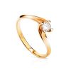 Curvy Golden Ring With Solitaire White Diamond, Ring Size: 8 / 18, image 