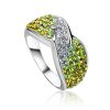 Silver Ring With Green And White Crystals The Eclat, Ring Size: 6.5 / 17, image 