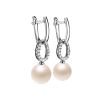 White Gold Drop Earrings With Cultured Pearl And Diamonds, image 