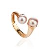 Twisted Gold-Plated Ring With Creamrose Cultured Pearl The Serene, Ring Size: Adjustable, image 