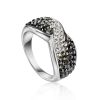 Black And White Crystal Twisted Ring In Sterling Silver The Eclat, Ring Size: 8.5 / 18.5, image 