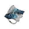 Silver Cocktail Ring With Blue And White Crystals The Eclat, Ring Size: 8.5 / 18.5, image 