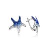 Silver Starfish Earrings With Blue And White Crystals The Jungle, image 