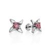 Silver Stud Earrings With Pink Crystals The Aurora, image 
