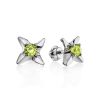 Sterling Silver Stud Earrings With Light Green Crystals The Aurora, image 