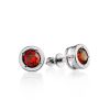 Round Sterling Silver Studs With Red Crystals The Aurora, image 