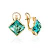 Golden Latch Back Earrings With Blue Aquamarine Centerpieces, image 