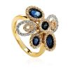 Golden Floral Ring With Sapphires And Diamonds The Mermaid, Ring Size: 6.5 / 17, image 