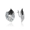 Silver Leaf Shaped Earrings With Black And White Crystals The Jungle, image 