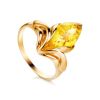 Яркое кольцо «Подснежник» из золота и натурального лимонного янтаря 18.5, Ring Size: 7 / 17.5, image 