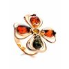 Adjustable Gold-Plated Ring With Multicolor Amber The Shamrock, Ring Size: Adjustable, image 