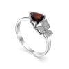 Silver Ring With Crystal Butterfly And Deep Red Garnet Centerstone, Ring Size: 8.5 / 18.5, image 
